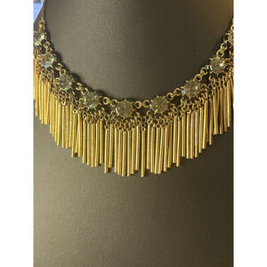 GORGEOUS Vintage Brass Necklace Light Blue faceted glass